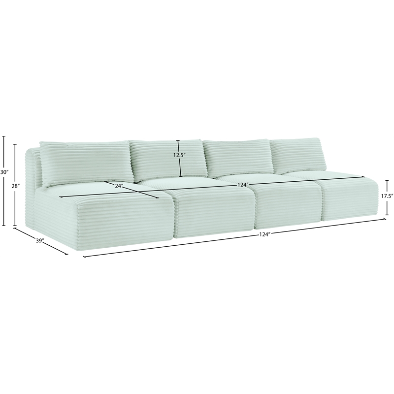 Bowery Hill Contemporary 4-Piece Mint Corduroy Performance Fabric Modular Sofa