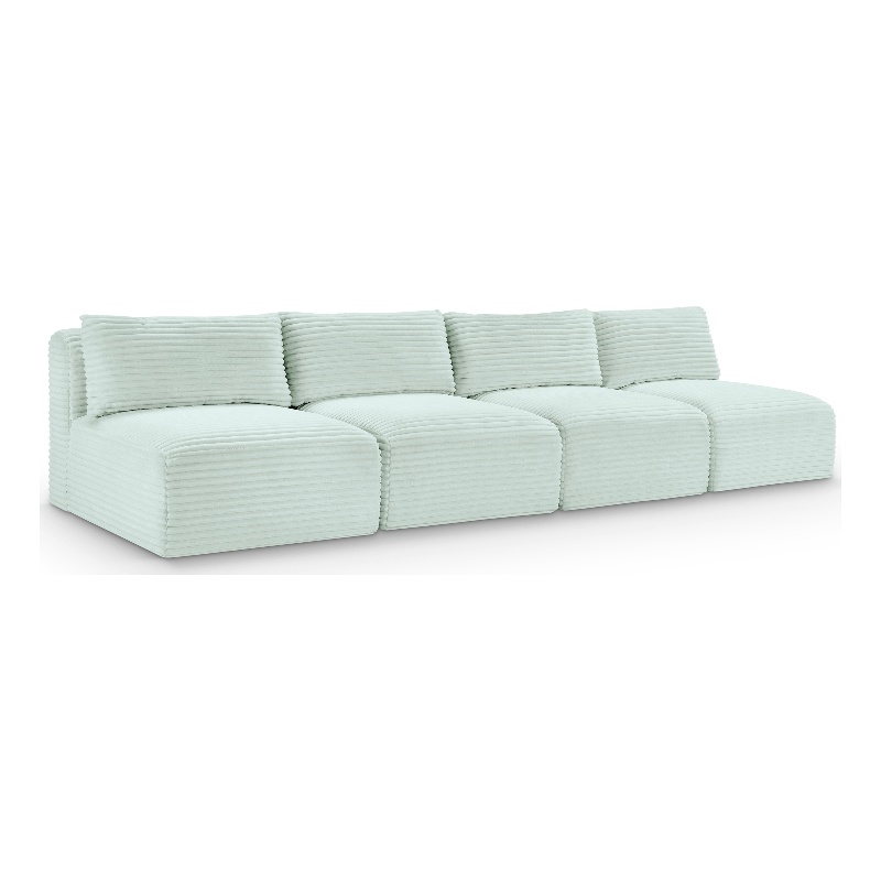 Bowery Hill Contemporary 4-Piece Mint Corduroy Performance Fabric Modular Sofa