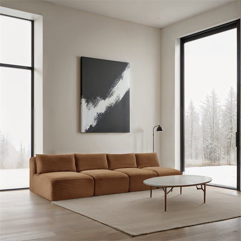 Bowery Hill Contemporary 4-Piece Saddle Corduroy Performance Fabric Modular Sofa