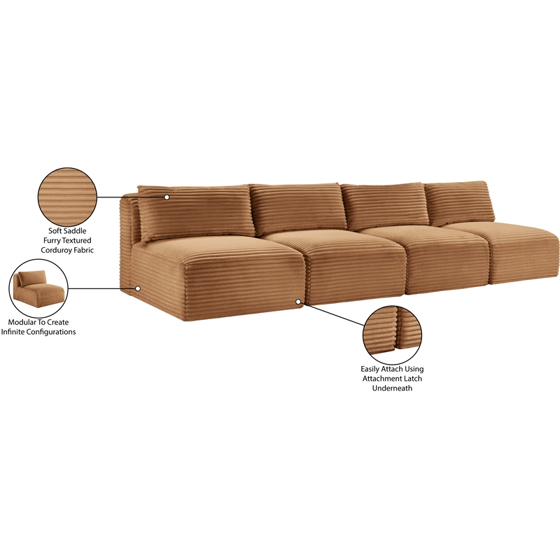 Bowery Hill Contemporary 4-Piece Saddle Corduroy Performance Fabric Modular Sofa