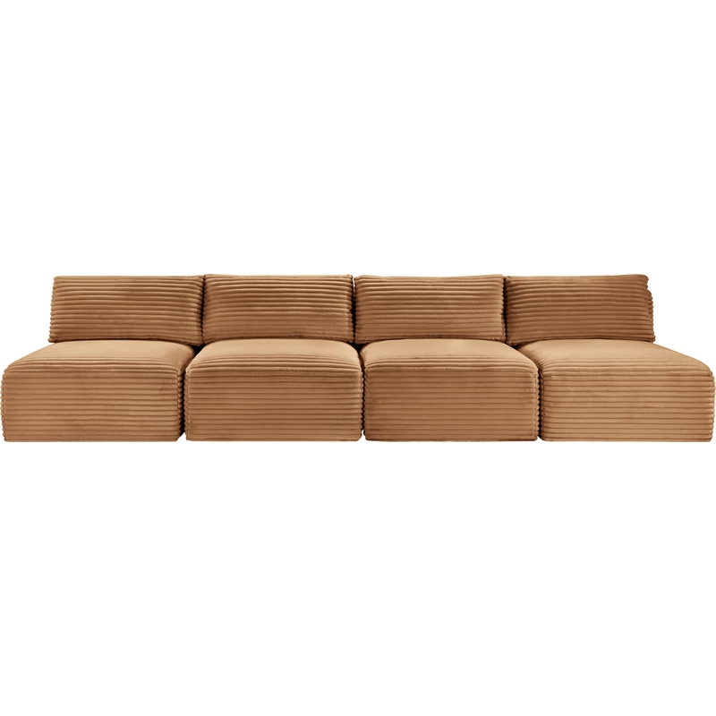 Bowery Hill Contemporary 4-Piece Saddle Corduroy Performance Fabric Modular Sofa