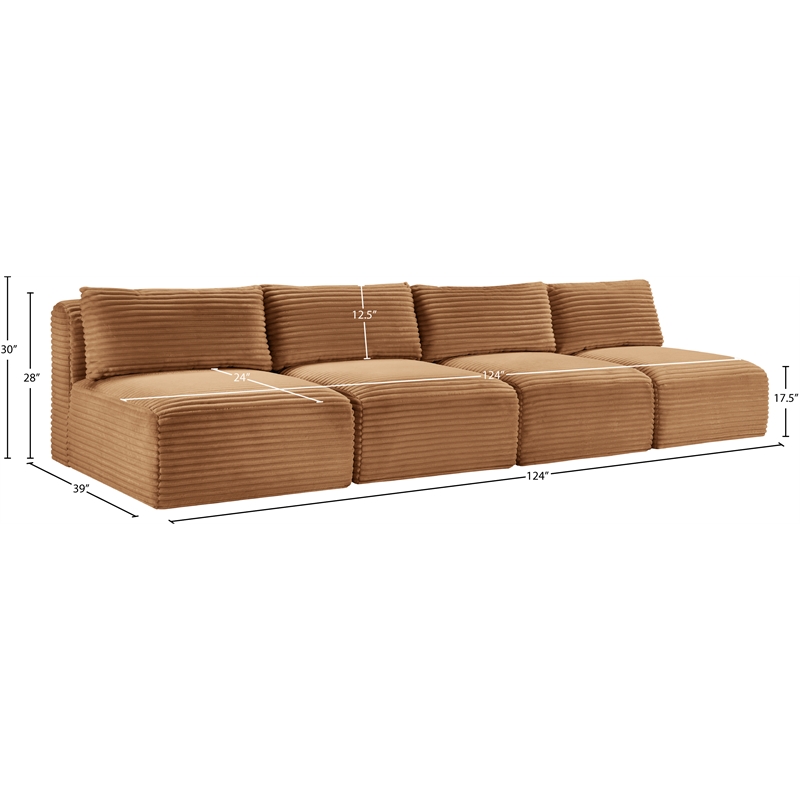 Bowery Hill Contemporary 4-Piece Saddle Corduroy Performance Fabric Modular Sofa