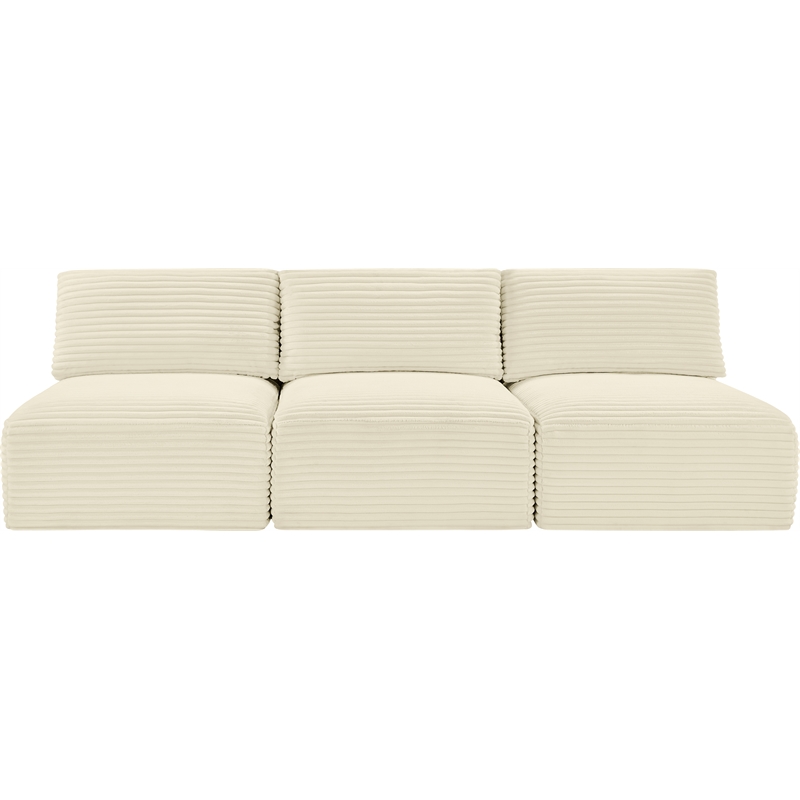Bowery Hill Contemporary 3-Piece Cream Corduroy Performance Fabric Modular Sofa