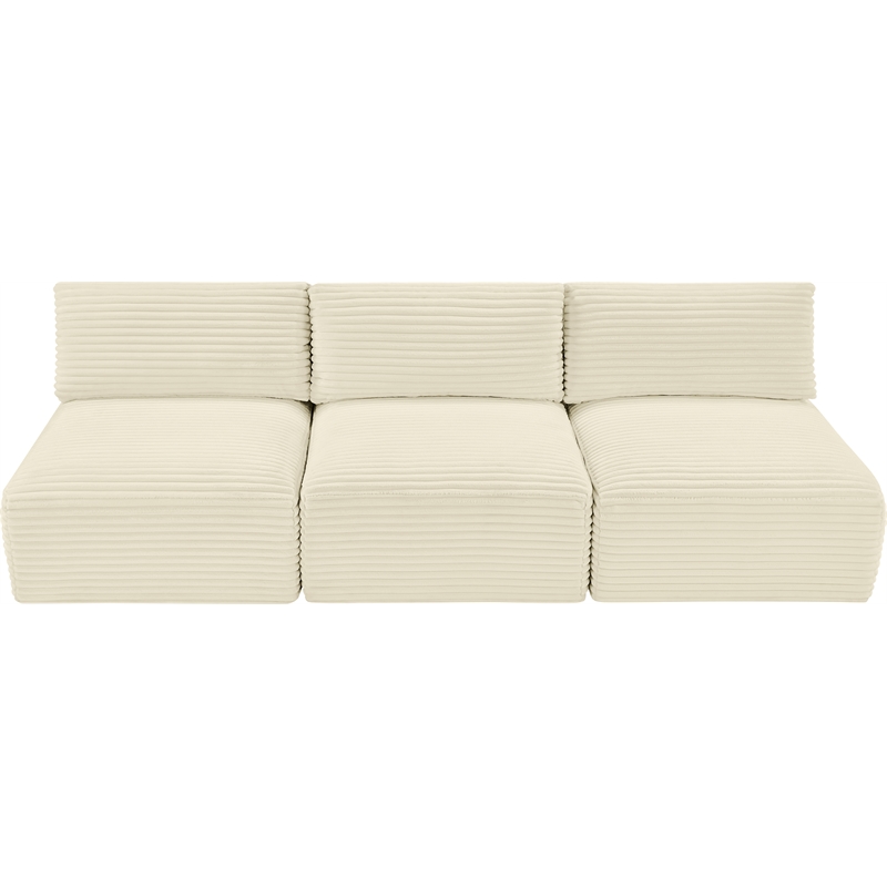 Bowery Hill Contemporary 3-Piece Cream Corduroy Performance Fabric Modular Sofa