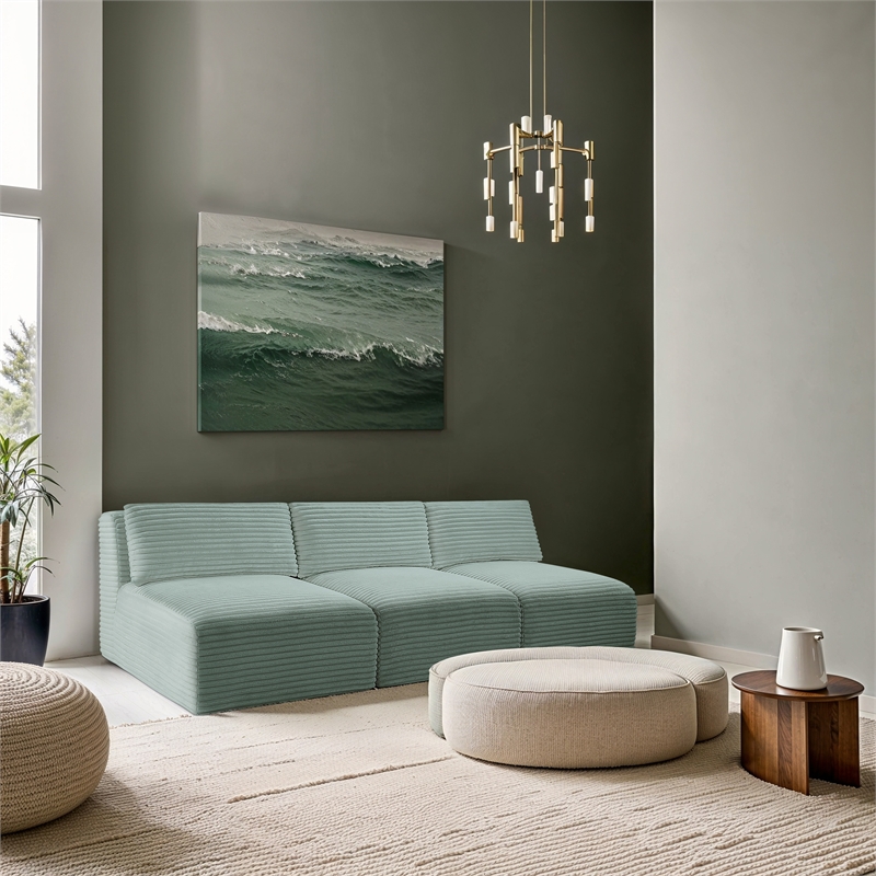 Bowery Hill Contemporary 3-Piece Mint Corduroy Performance Fabric Modular Sofa