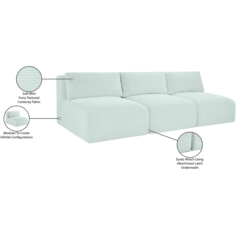Bowery Hill Contemporary 3-Piece Mint Corduroy Performance Fabric Modular Sofa