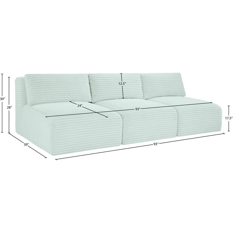 Bowery Hill Contemporary 3-Piece Mint Corduroy Performance Fabric Modular Sofa