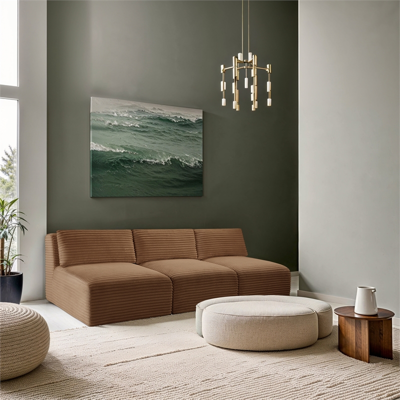 Bowery Hill Contemporary 3-Piece Saddle Corduroy Performance Fabric Modular Sofa