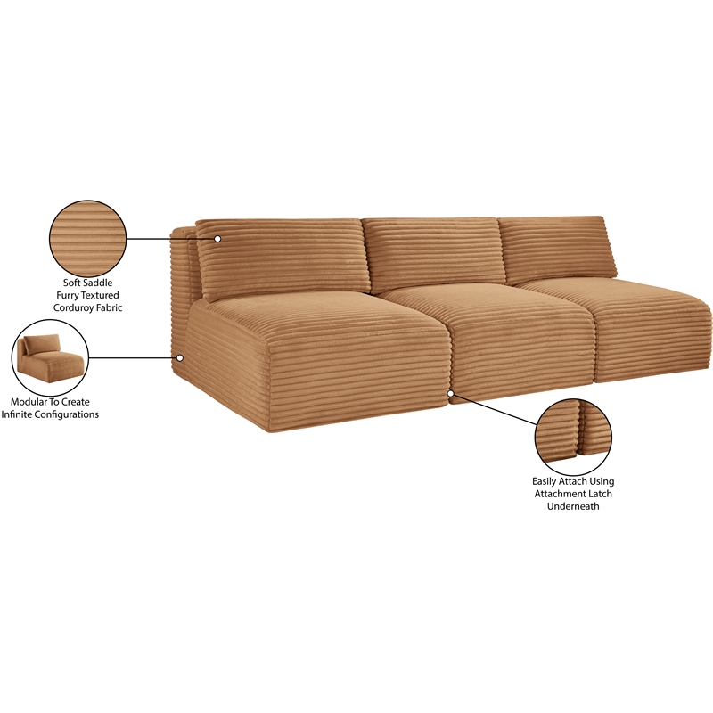 Bowery Hill Contemporary 3-Piece Saddle Corduroy Performance Fabric Modular Sofa