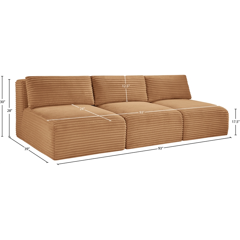 Bowery Hill Contemporary 3-Piece Saddle Corduroy Performance Fabric Modular Sofa