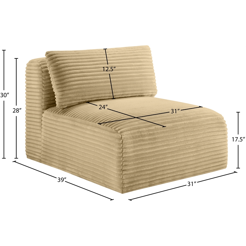 Bowery Hill Contemporary Camel Corduroy Performance Fabric Armless Chair
