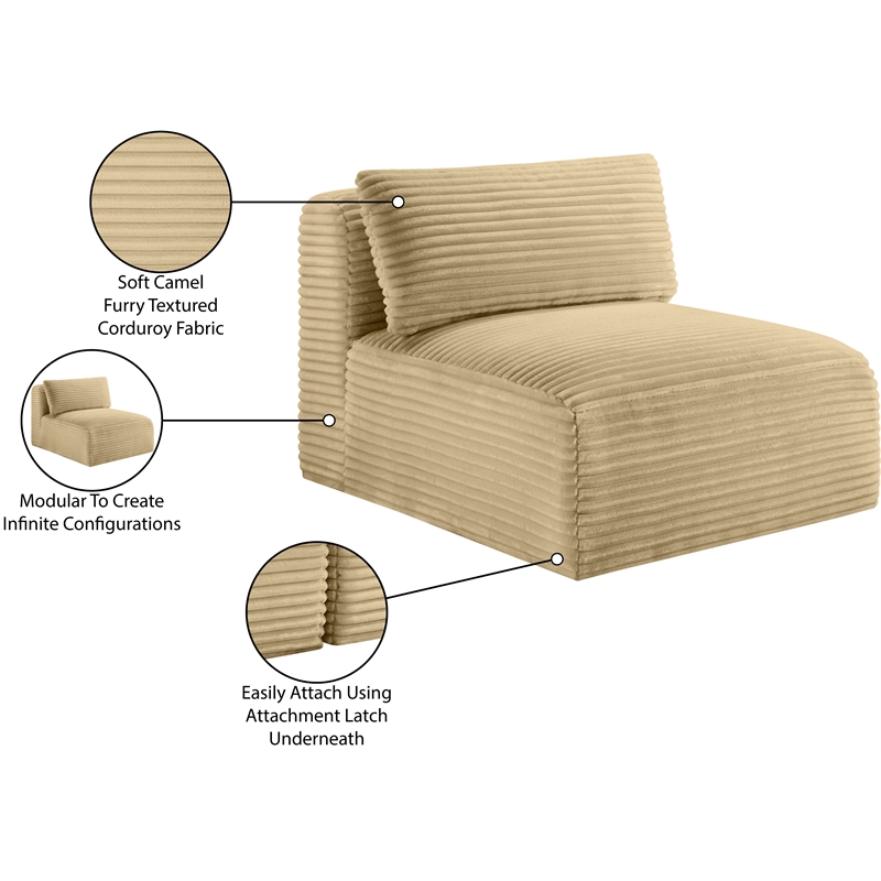 Bowery Hill Contemporary Camel Corduroy Performance Fabric Armless Chair