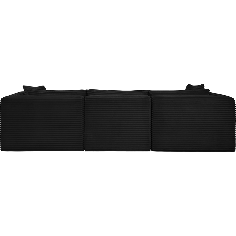 Bowery Hill Contemporary 3-Piece Black Corduroy Performance Fabric Modular Sofa