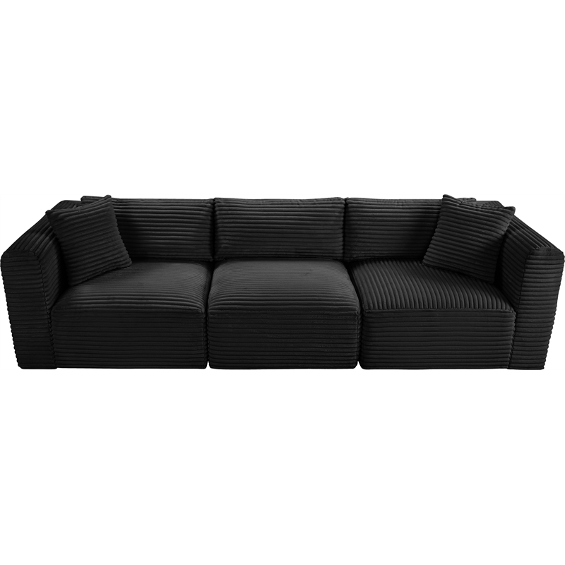 Bowery Hill Contemporary 3-Piece Black Corduroy Performance Fabric Modular Sofa