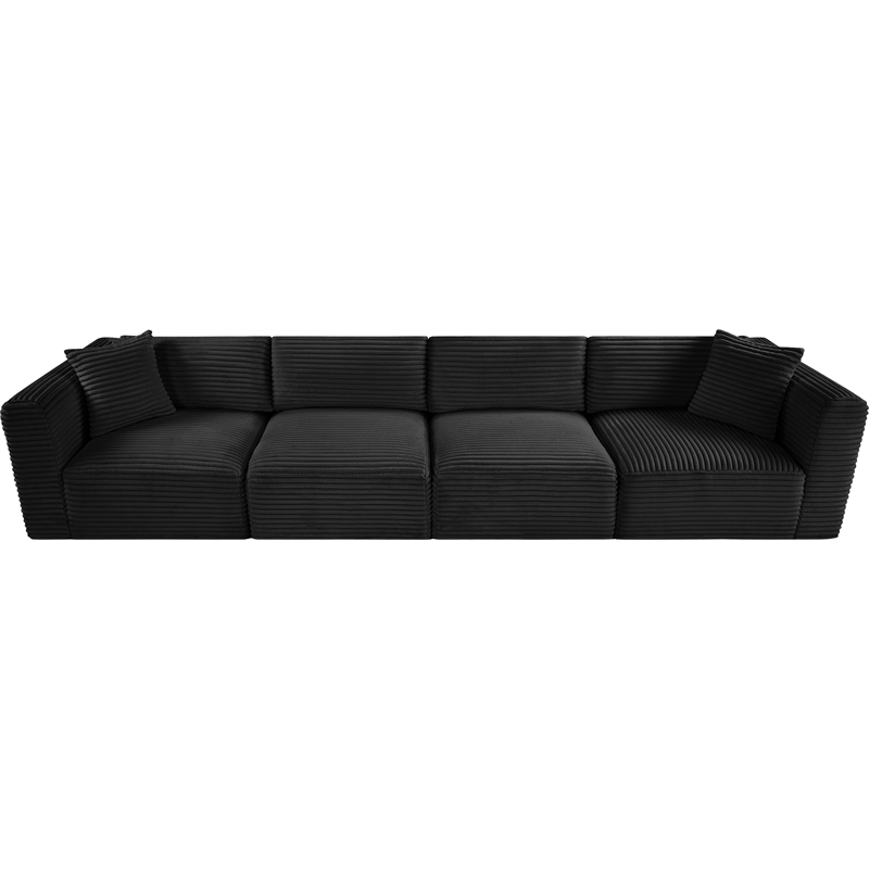 Bowery Hill Contemporary 4-Piece Black Corduroy Performance Fabric Modular Sofa