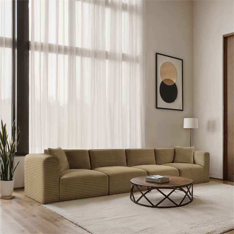Bowery Hill Contemporary 4-Piece Camel Corduroy Performance Fabric Modular Sofa