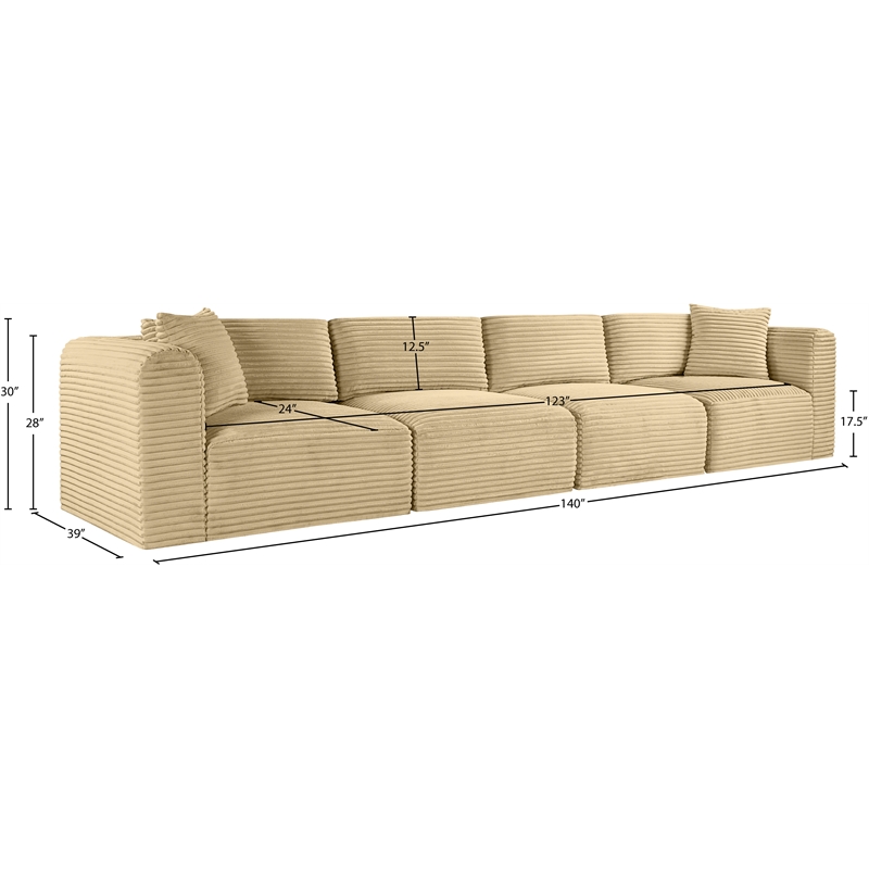 Bowery Hill Contemporary 4-Piece Camel Corduroy Performance Fabric Modular Sofa