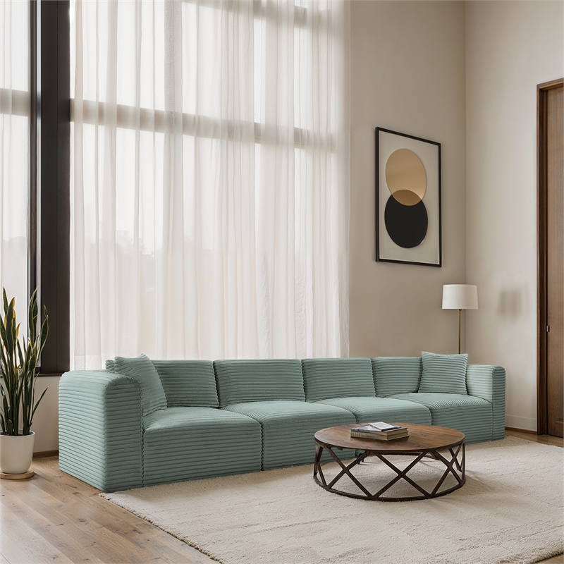 Bowery Hill Contemporary 4-Piece Mint Corduroy Performance Fabric Modular Sofa