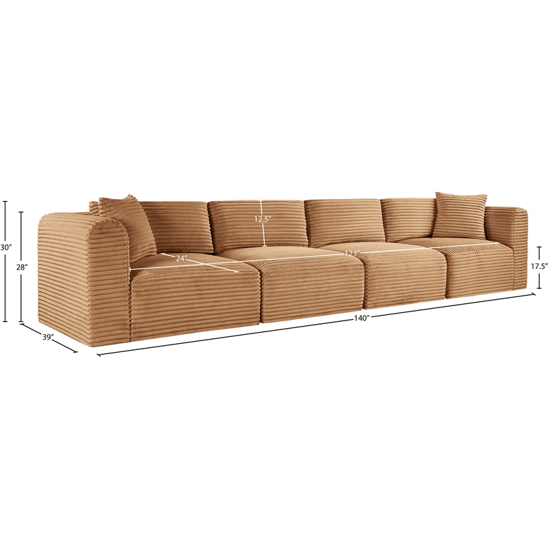 Bowery Hill Contemporary 4-Piece Saddle Corduroy Performance Fabric Modular Sofa