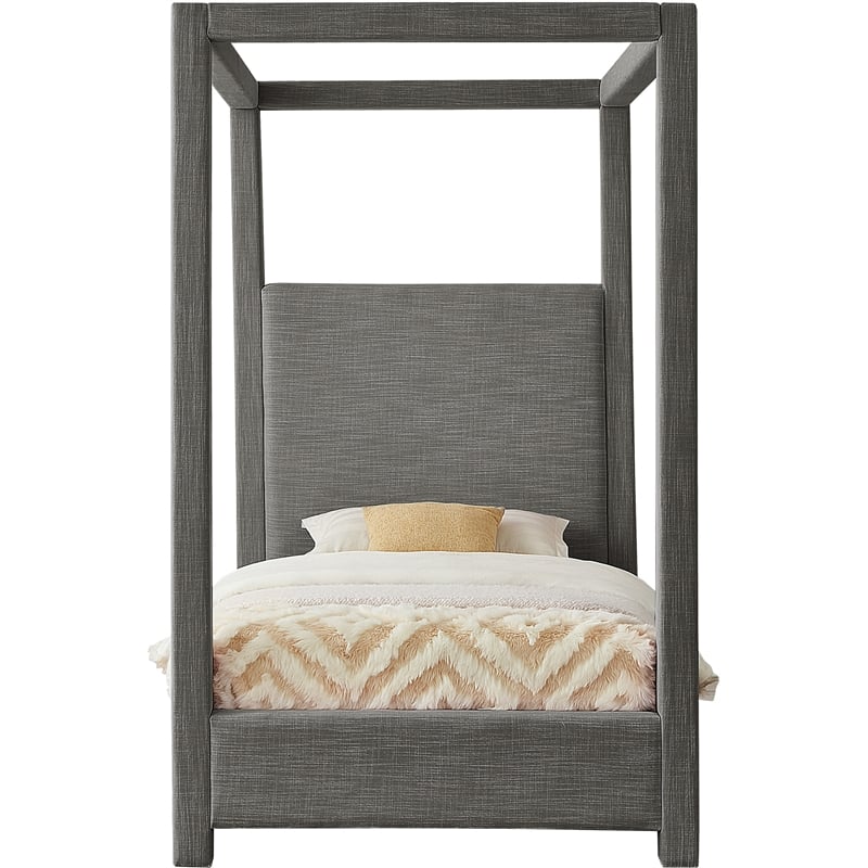 Bowery Hill Contemporary Grey Linen Textured Fabric Twin Bed