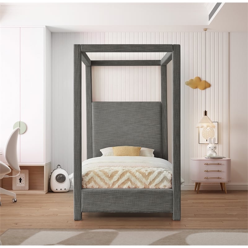 Bowery Hill Contemporary Grey Linen Textured Fabric Twin Bed