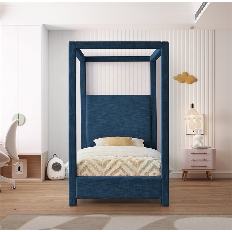Bowery Hill Contemporary Navy Linen Textured Fabric Twin Bed
