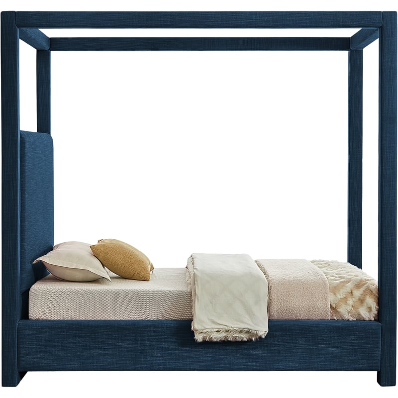 Bowery Hill Contemporary Navy Linen Textured Fabric Twin Bed