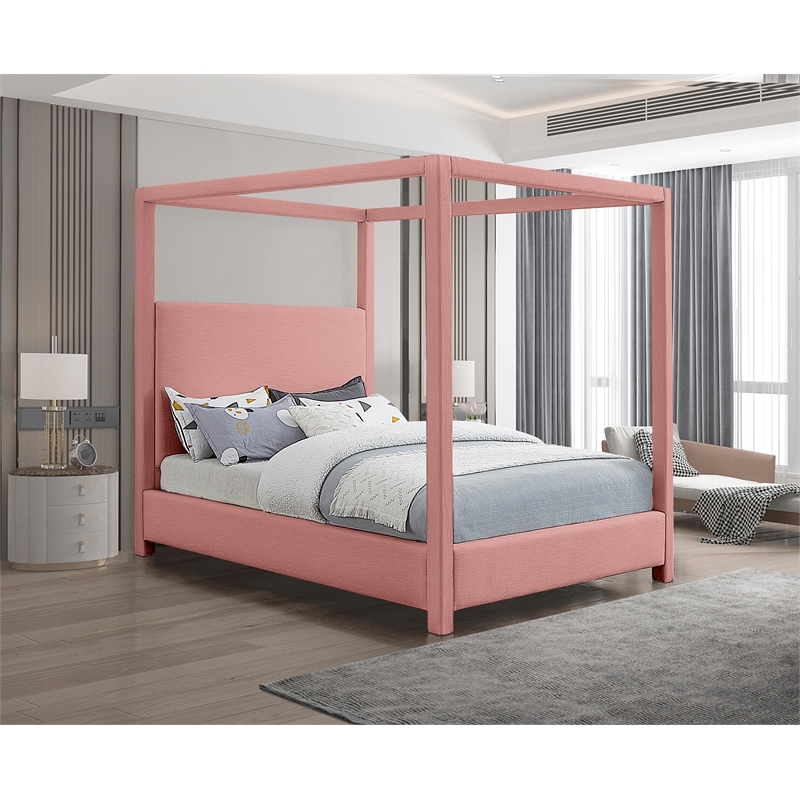 Bowery Hill Contemporary Pink Linen Textured Fabric Full Bed