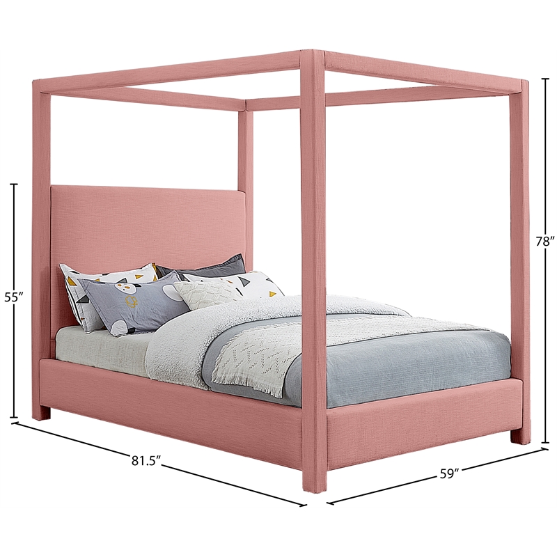 Bowery Hill Contemporary Pink Linen Textured Fabric Full Bed