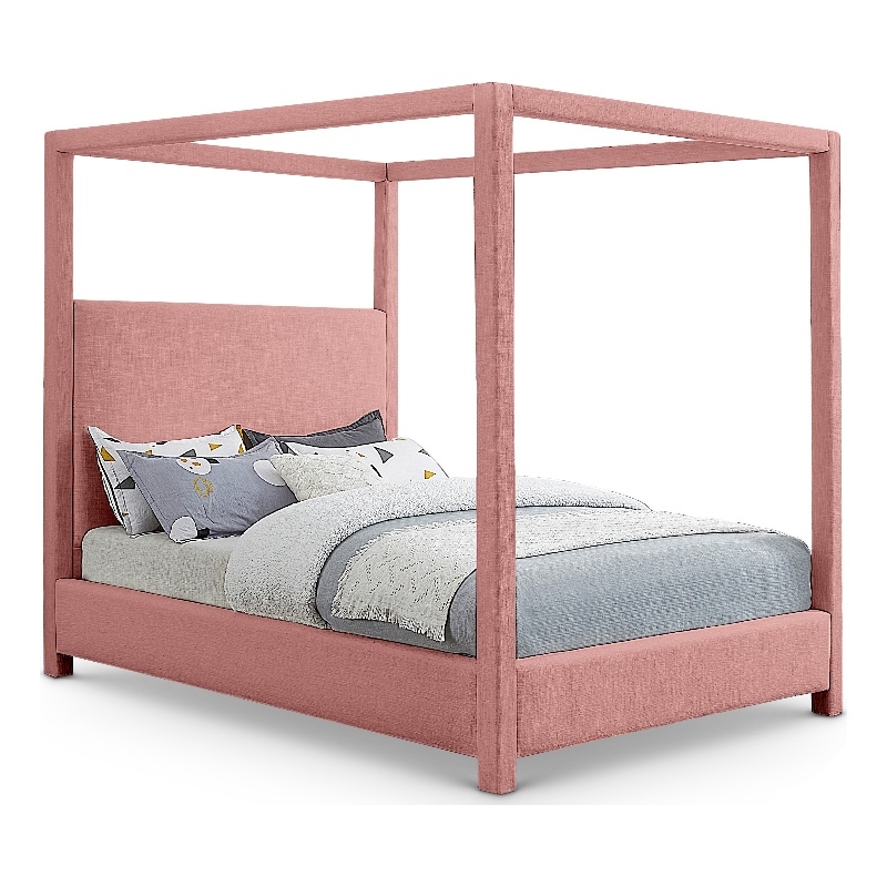 Bowery Hill Contemporary Pink Linen Textured Fabric Full Bed