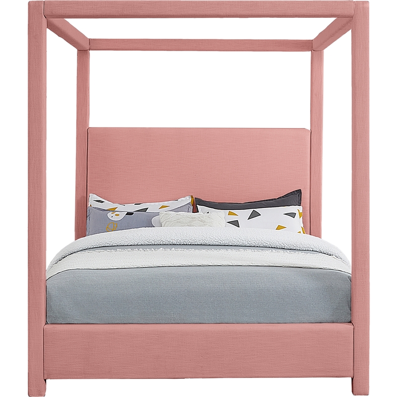 Bowery Hill Contemporary Pink Linen Textured Fabric King Bed
