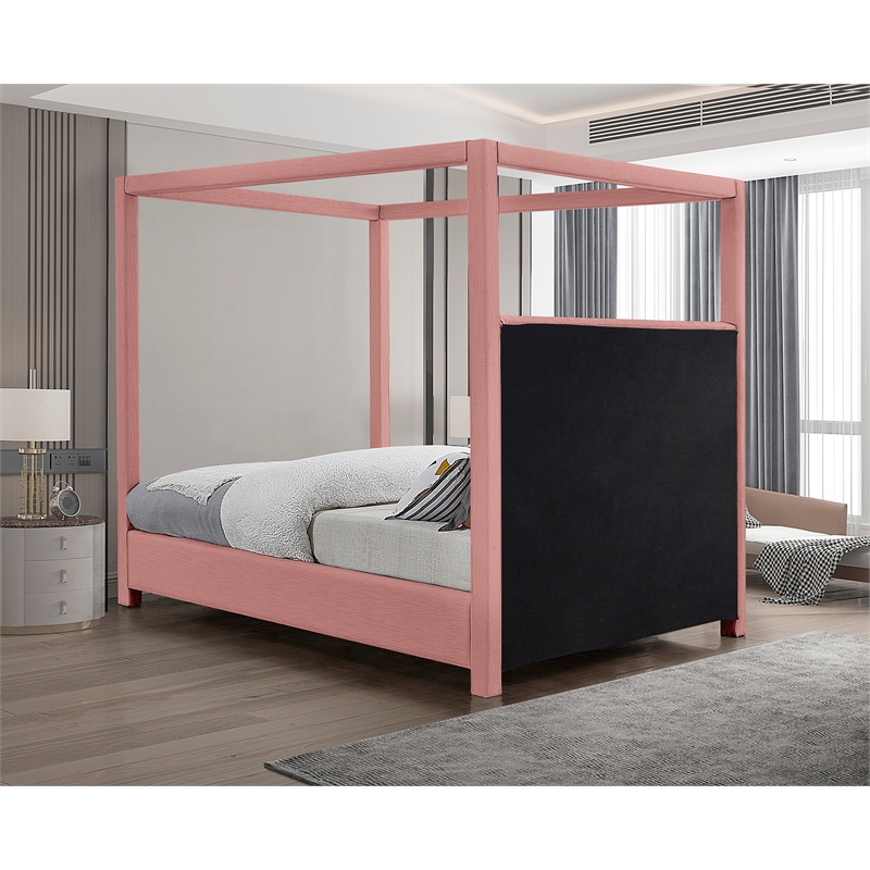 Bowery Hill Contemporary Pink Linen Textured Fabric King Bed