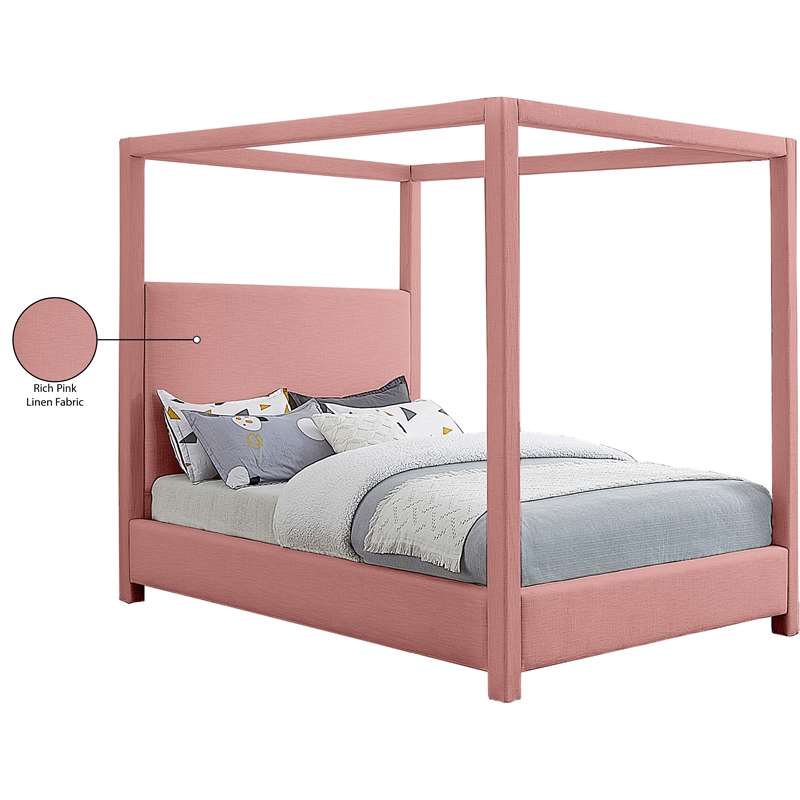 Bowery Hill Contemporary Pink Linen Textured Fabric King Bed