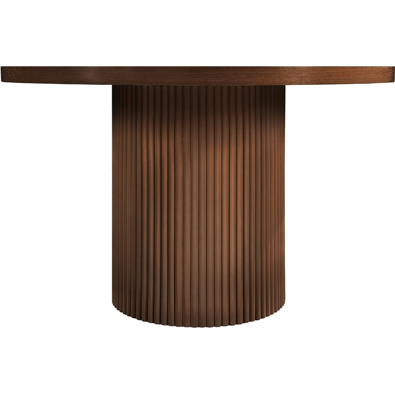 Bowery Hill Contemporary Round Brown Solid Wood and Oak Veneer Dining Table