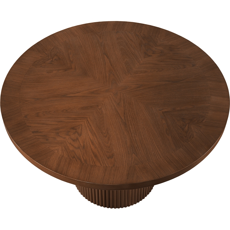 Bowery Hill Contemporary Round Brown Solid Wood and Oak Veneer Dining Table