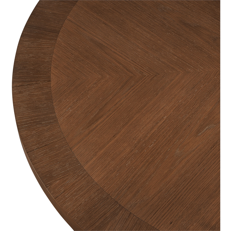 Bowery Hill Contemporary Round Brown Solid Wood and Oak Veneer Dining Table