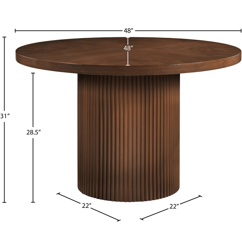 Bowery Hill Contemporary Round Brown Solid Wood and Oak Veneer Dining Table