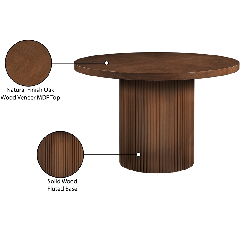 Bowery Hill Contemporary Round Brown Solid Wood and Oak Veneer Dining Table