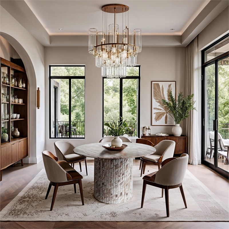 Bowery Hill Contemporary Brown Handcrafted Genuine Marble Dining Table