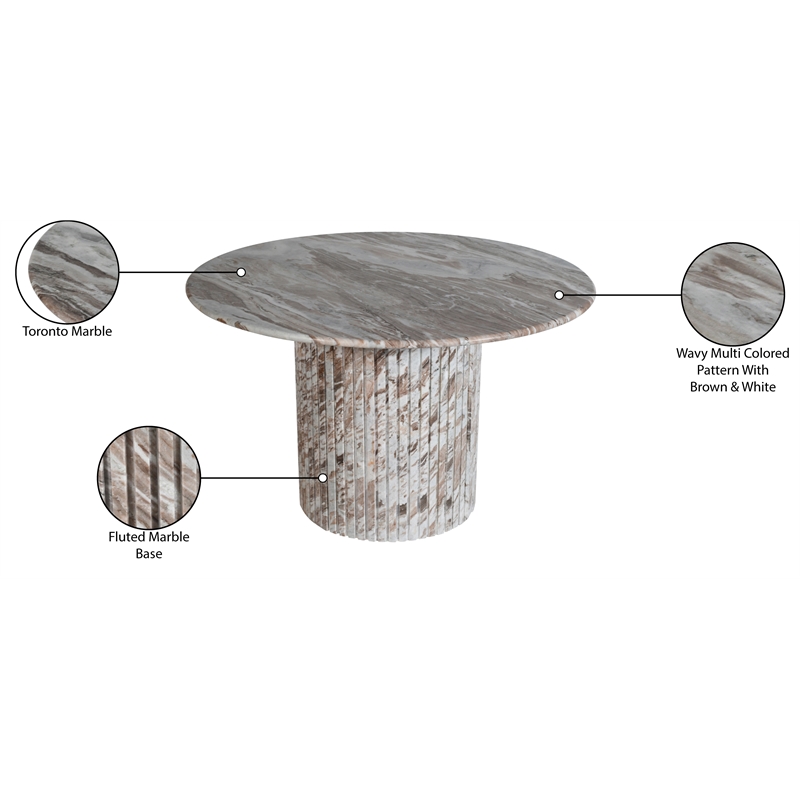 Bowery Hill Contemporary Brown Handcrafted Genuine Marble Dining Table