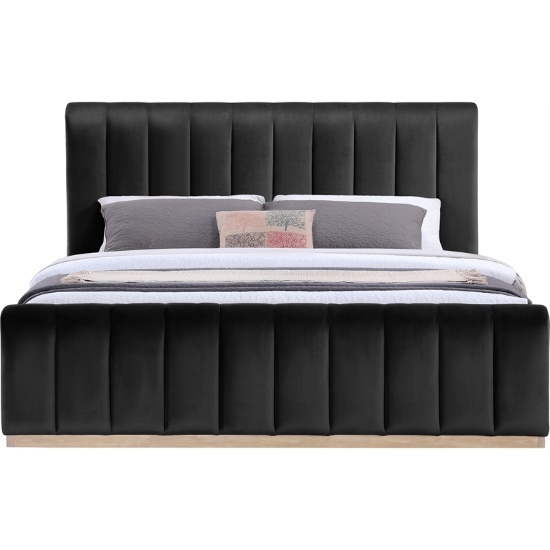 Bowery Hill Contemporary Black Durable Velvet King Fully Slatted Bed