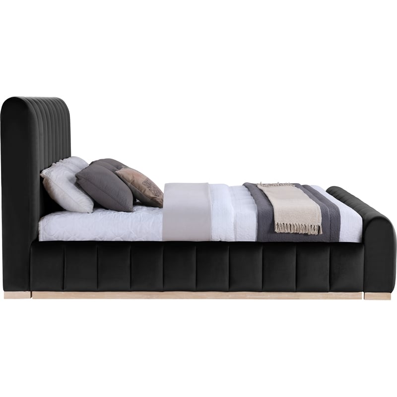 Bowery Hill Contemporary Black Durable Velvet King Fully Slatted Bed