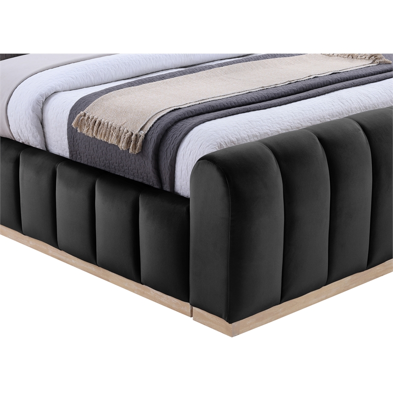 Bowery Hill Contemporary Black Durable Velvet King Fully Slatted Bed