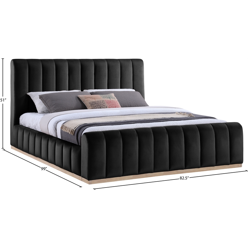 Bowery Hill Contemporary Black Durable Velvet King Fully Slatted Bed