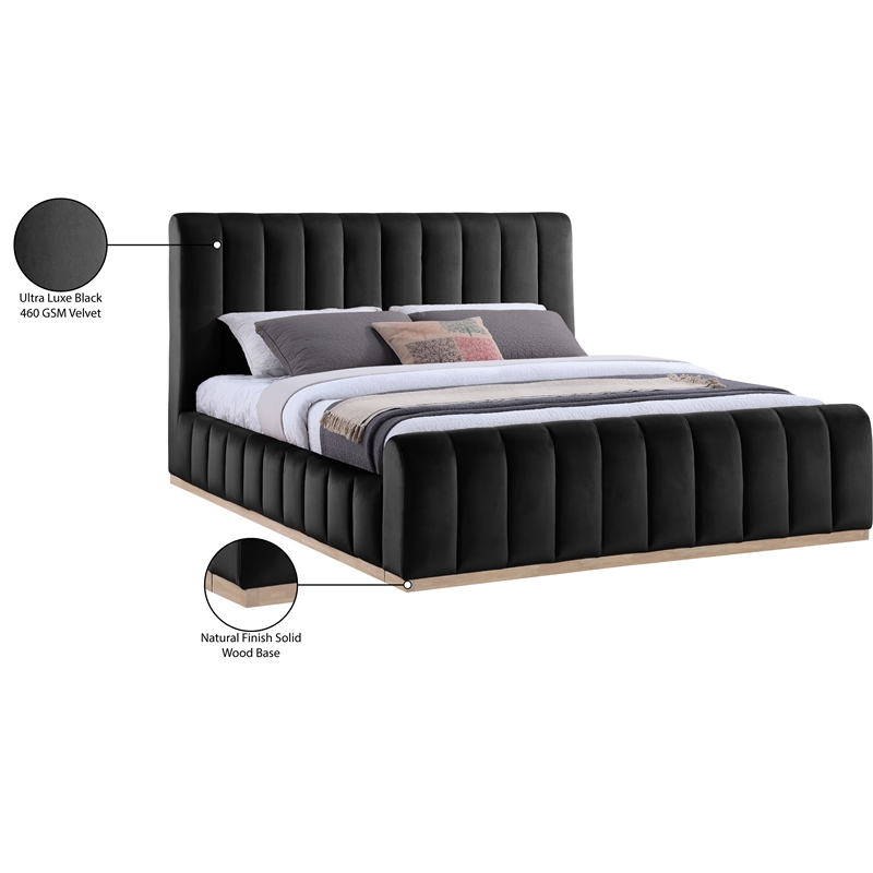 Bowery Hill Contemporary Black Durable Velvet King Fully Slatted Bed