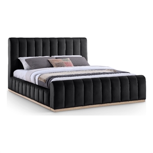 Bowery Hill Contemporary Black Durable Velvet King Fully Slatted Bed
