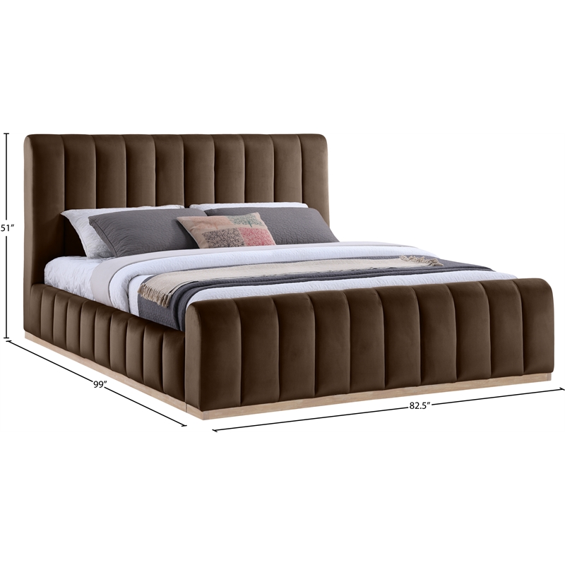 Bowery Hill Contemporary Brown Durable Velvet King Fully Slatted Bed