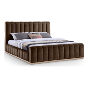Bowery Hill Contemporary Brown Durable Velvet King Fully Slatted Bed