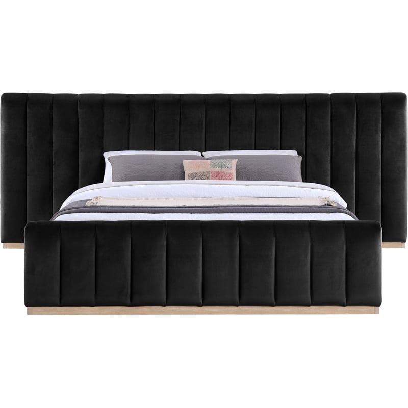 Bowery Hill Contemporary Black Velvet King Bed with Added Panels