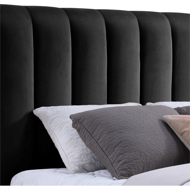 Bowery Hill Contemporary Black Velvet King Bed with Added Panels